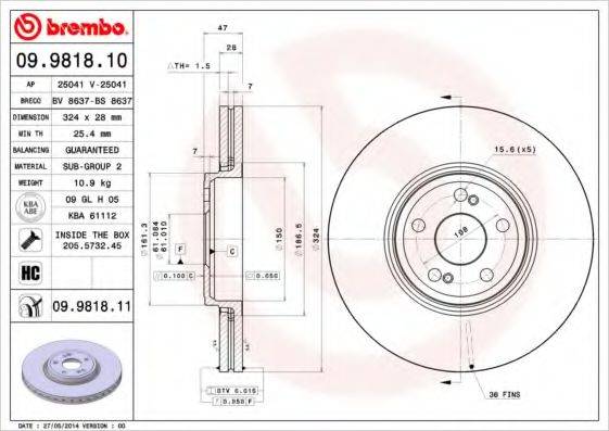BREMBO 09981810 Тормозной диск