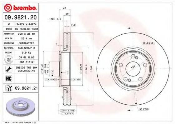 BREMBO 09982120 Тормозной диск