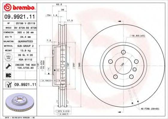 BREMBO 09992111 Тормозной диск