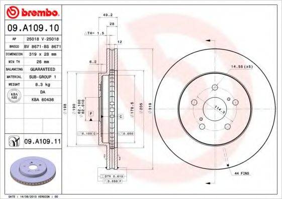 BREMBO 09A10911 Тормозной диск