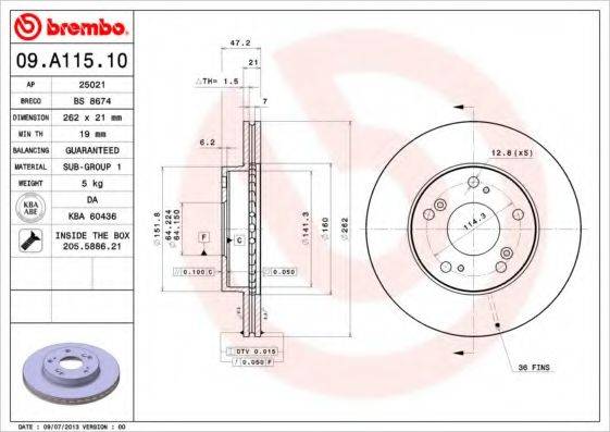 BREMBO 09A11510 Тормозной диск