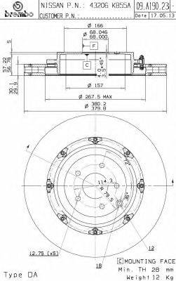 BREMBO 09A19023 Тормозной диск