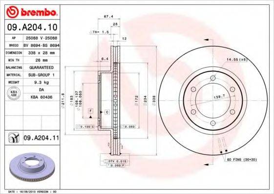 BREMBO 09A20410 Тормозной диск