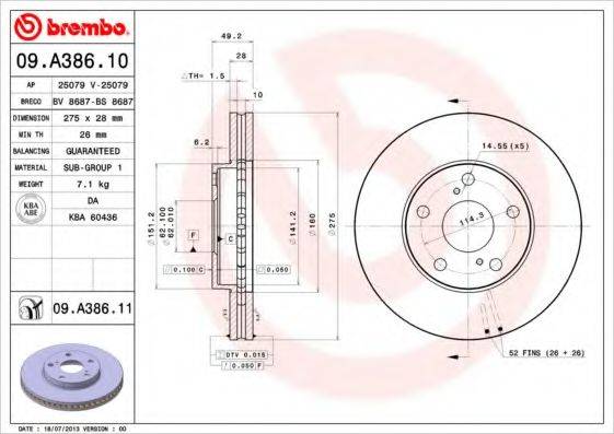 BREMBO 09A38610 Тормозной диск