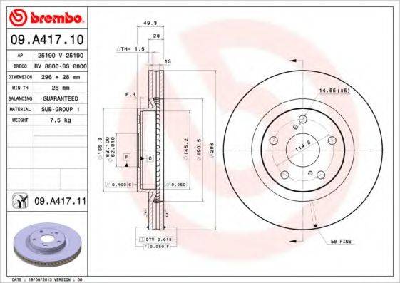 BREMBO 09A41710 Тормозной диск