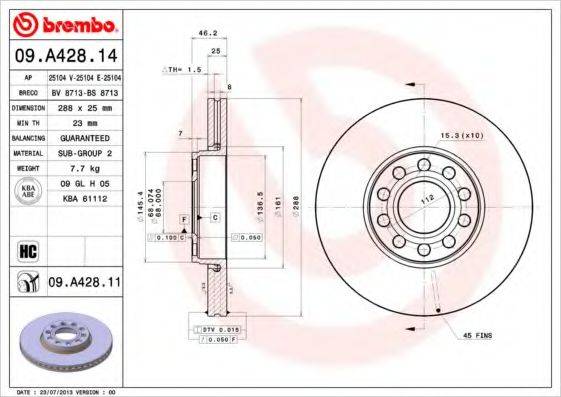 BREMBO 09A42811 Тормозной диск