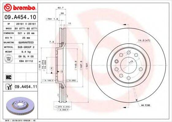 BREMBO 09A45411 Тормозной диск