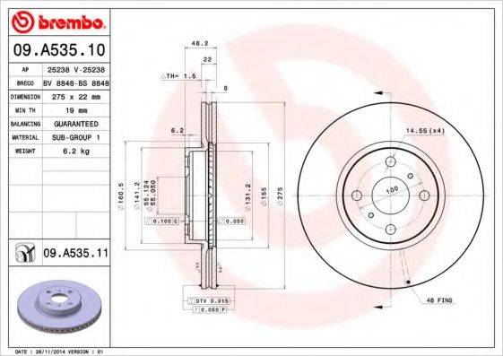 BREMBO 09A53510 Тормозной диск