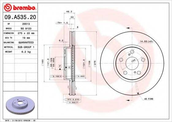 BREMBO 09A53520 Тормозной диск