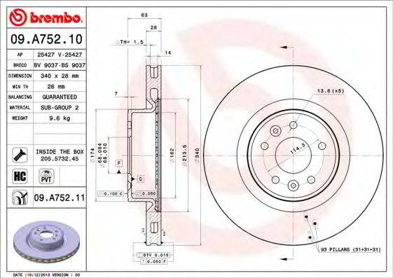 BREMBO 09A75210 Тормозной диск