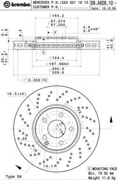 BREMBO 09A82810 Тормозной диск