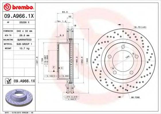 BREMBO 09A9661X Тормозной диск