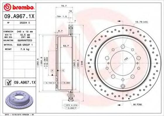 BREMBO 09A9671X Тормозной диск