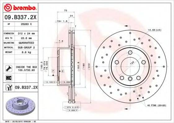 BREMBO 09B3372X Тормозной диск