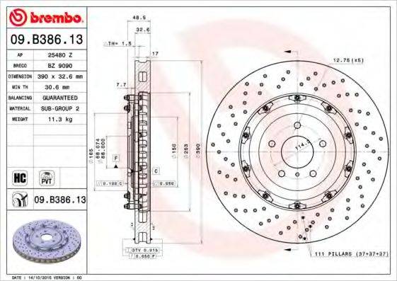 BREMBO 09B38613 Тормозной диск