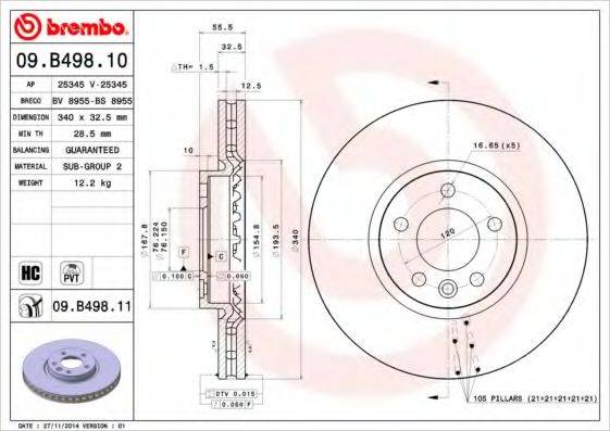 BREMBO 09B49810 Тормозной диск