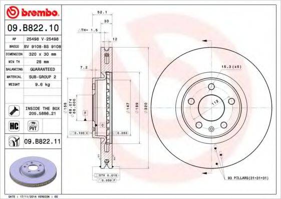 BREMBO 09B82211 Тормозной диск