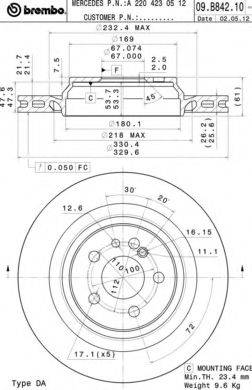 BREMBO 09B84211 Тормозной диск