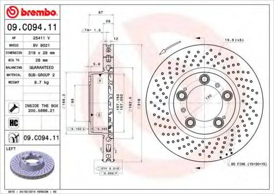 BREMBO 09C09411 Тормозной диск