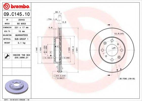 BREMBO 09C14510 Тормозной диск