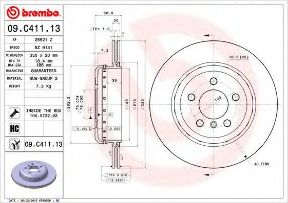 BREMBO 09C41113 Тормозной диск