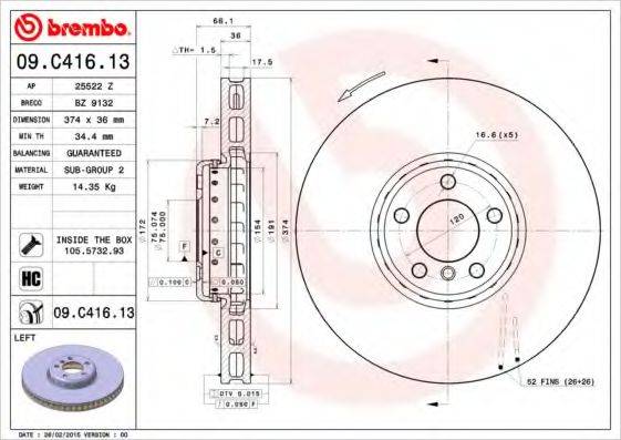 BREMBO 09C41613 Тормозной диск