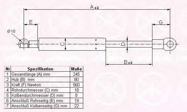 KLOKKERHOLM 00657120 Газовая пружина, заднее стекло