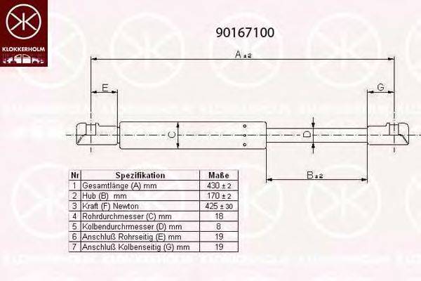 KLOKKERHOLM 90167100 Газовая пружина, крышка багажник