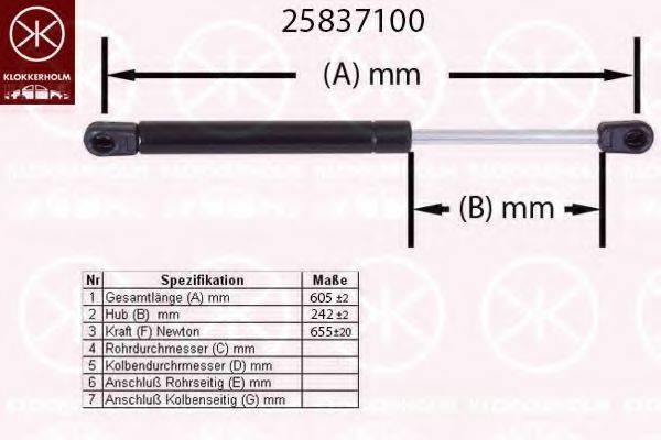 KLOKKERHOLM 25837100 Газовая пружина, крышка багажник