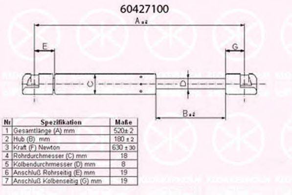 KLOKKERHOLM 60427100 Газовая пружина, крышка багажник