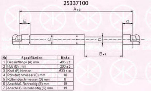 KLOKKERHOLM 25337100 Газовая пружина, крышка багажник