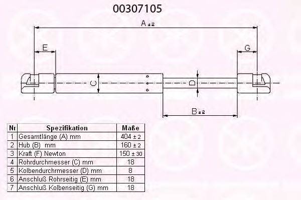 KLOKKERHOLM 00307105 Газовая пружина, крышка багажник