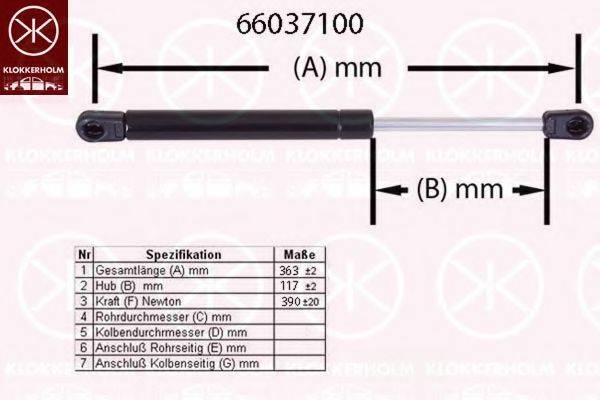 KLOKKERHOLM 66037100 Газовая пружина, крышка багажник