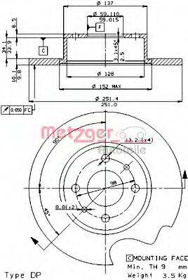 METZGER 14078E Тормозной диск