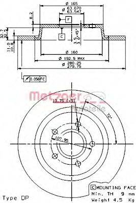 METZGER 14901V Тормозной диск