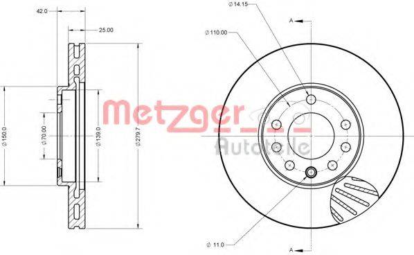 METZGER 6110013 Тормозной диск