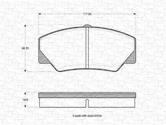 MAGNETI MARELLI 363702160800 Комплект тормозных колодок, дисковый тормоз